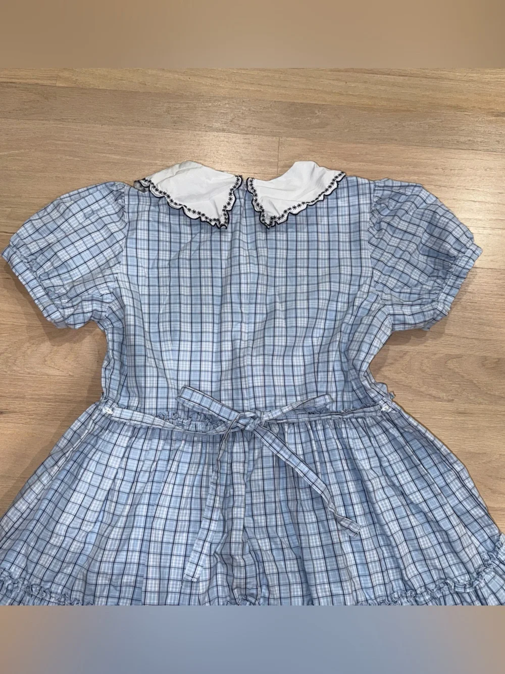 Blue Checked Girls' Dress with White Peter Pan Collar